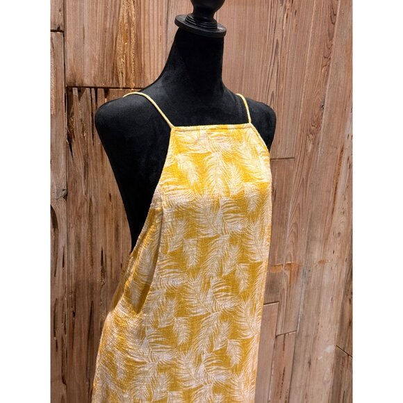Yellow & White Palm Print Rue Stiic Womens Midi Dress With Spaghetti Straps & Op - Picture 2 of 9